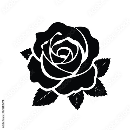 Elegant black silhouette rose flower design