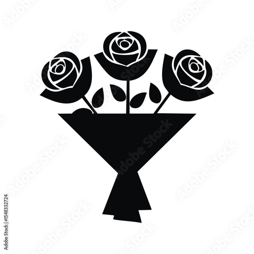 Simple black silhouette bouquet three roses