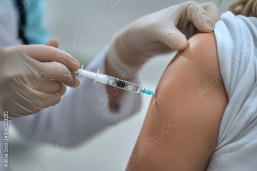 Nurse administering a vaccination in a clinical setting during daytime