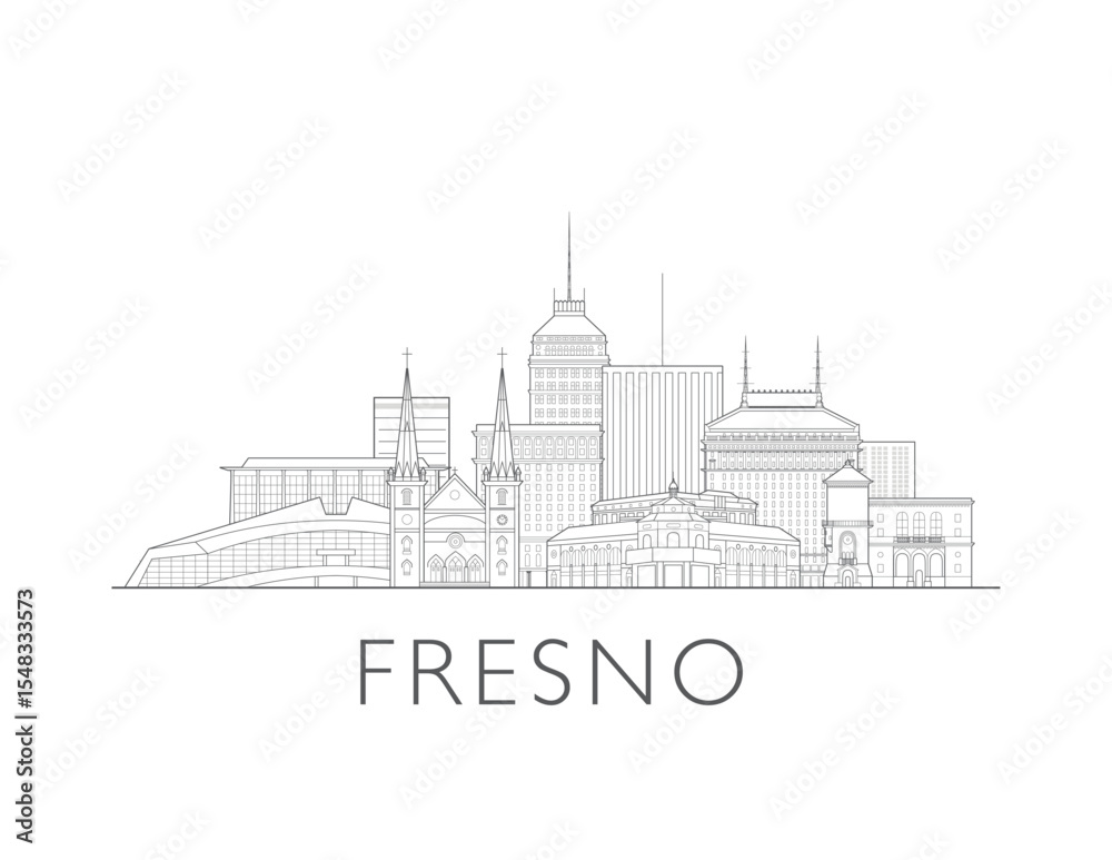 Obraz premium Fresno, California, cityscape illustration skyline drawing