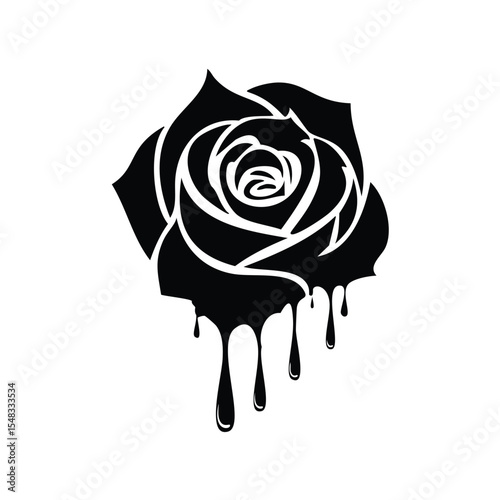 Black rose dripping ink style graphic design