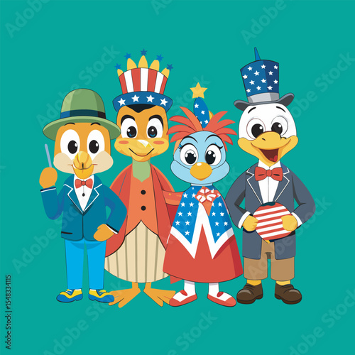 Vector art of four anthropomorphic ducks 