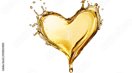 Golden Oil Heart Splash isolated on a transparent background