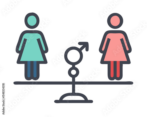 Male and female figures balanced on scales symbolizing gender equality.
