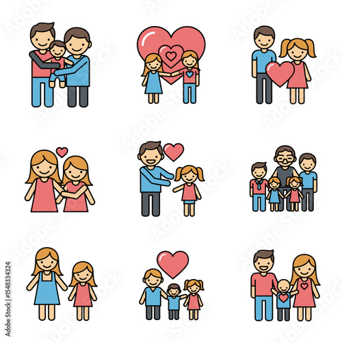 Diverse Family Icons  Illustrations of Love, Unity, and Family Bonds