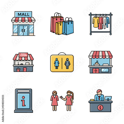 Shopping Mall Icon Set Retail, Shopping Bags, Clothing, and More