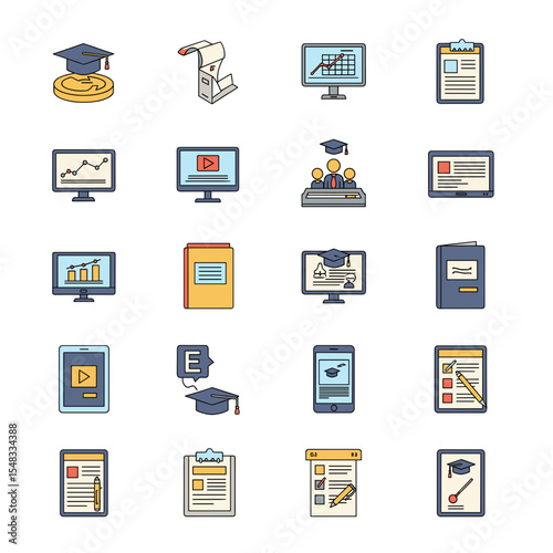 Education and Finance Icons A Comprehensive Set of Vector Graphics for Learning and Investment