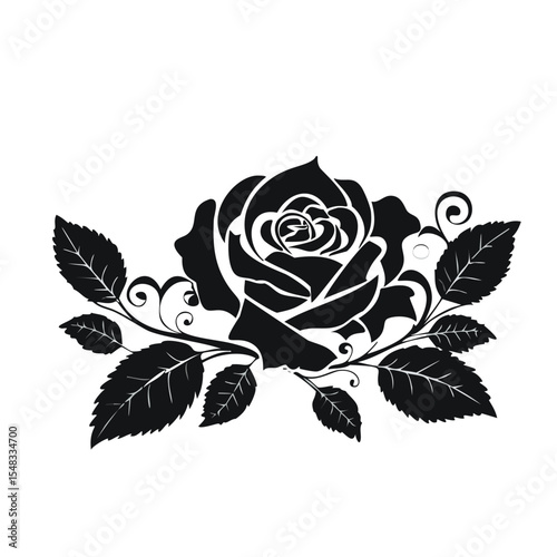 Elegant black rose floral design silhouette
