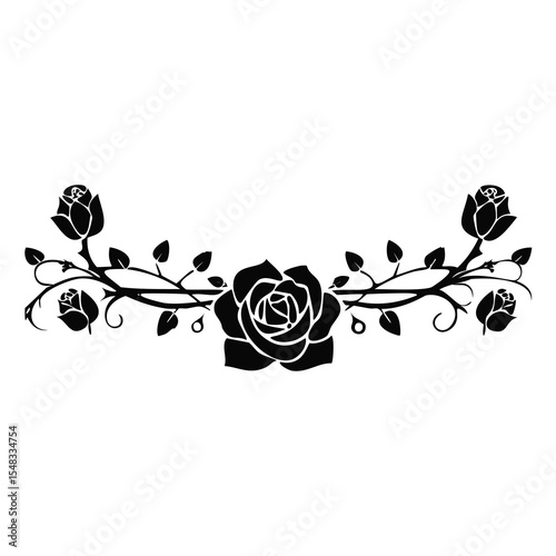 Elegant black rose vine design floral element