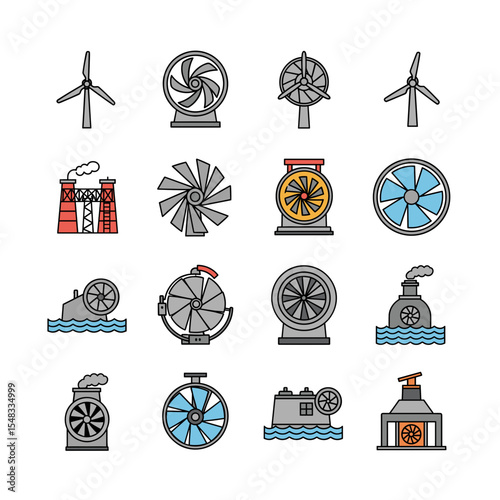 Renewable Energy Icons Wind Turbines, Hydropower, and More