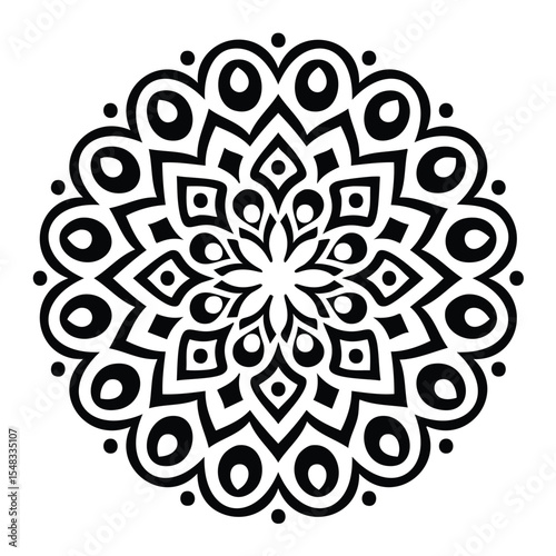 Intricate black and white mandala design circular pattern