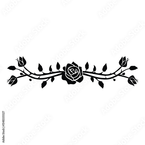Elegant black rose vine design floral element