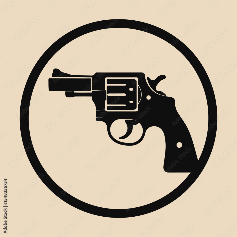 Vector revolver illustration framed in a black circle. Vector revolver illustration framed in a black circle.