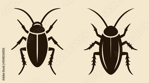 Two cockroach icons in silhouette vector illustration.