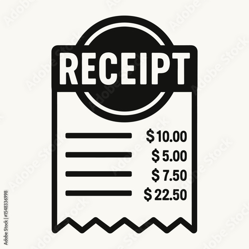 Receipt with item prices icon vector illustration.