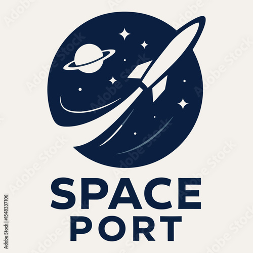 Rocket and Saturn vector illustration in stylized space scene.