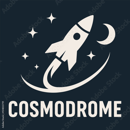 Rocket vector illustration with moon, stars and cosmic style.