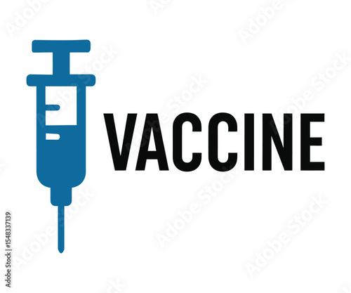 Syringe and vaccine wordmark in clean modern vector illustration.