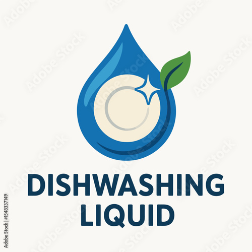 Dishwashing liquid logo with leaf and plate vector illustration.