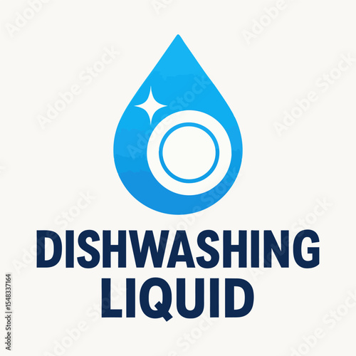 Blue drop dishwashing logo with sparkle vector illustration.