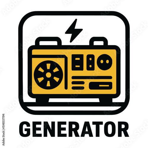 Yellow electric generator icon with lightning bolt vector.