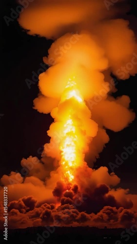 bomb explosion volcano flames disaster disperse exposure dark background vertical video motion