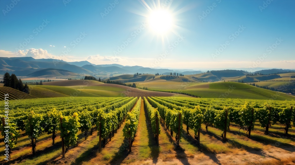 Fototapeta premium Sun-drenched vineyard stretching over rolling hills