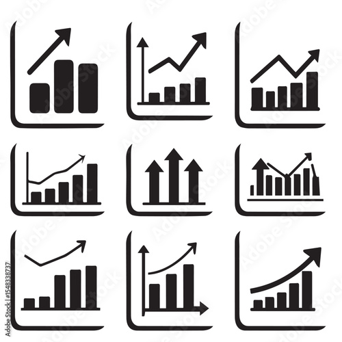 Collection of various growth graphs isolated on white background