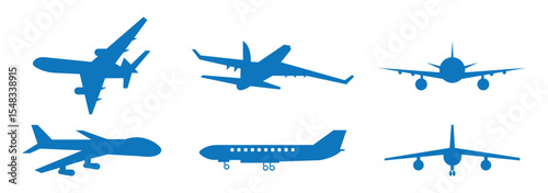 Airplane Icon Collection: Outline and Solid Styles, A set of 12 airplane icons in outline, solid, and decorative styles, ideal for travel, aviation, transportation, and logistics design projects.