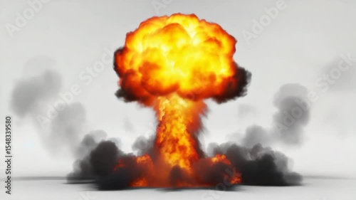 bomb explosion flames disperse release white background video motion