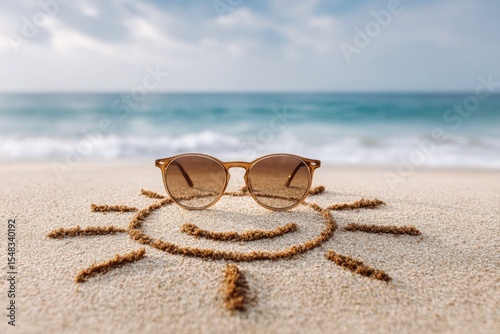 Sunny day at the beach with brown sunglasses