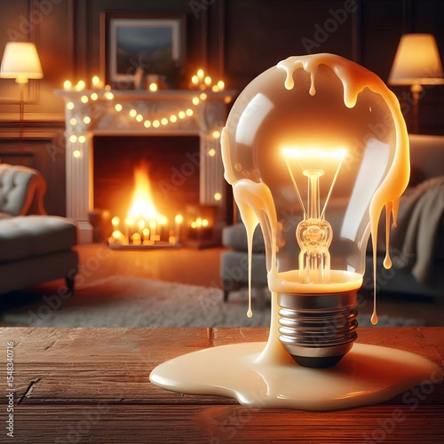 bulb melting into wax on wooden table