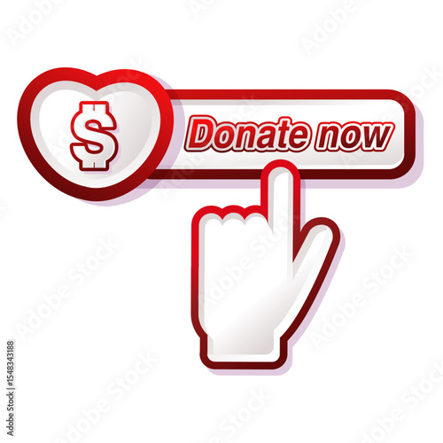 Red sign donate now button for website symbol of help and charity