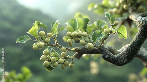 A fig tree in full bloom with leaves and fruit