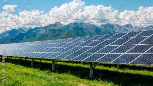 Photovoltaic solar panels outdoors under sunlight. High quality photo