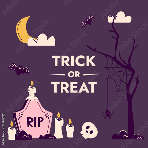 Halloween Trick or Treat Graveyard Banner Template