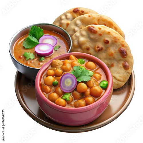 Delicious chana masala with naan bread isolated on transparent background