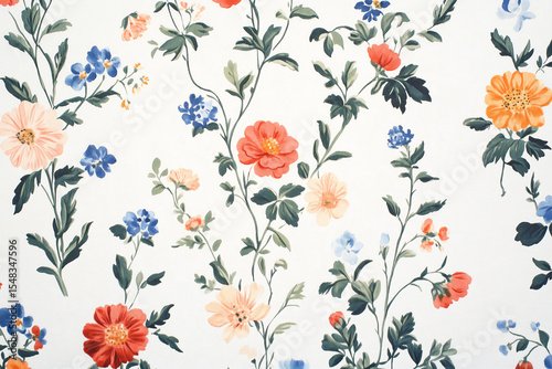 Close-up shot of floral pattern with different flower