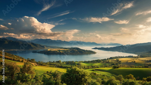 beautiful natural scenery background, mountains, forests, lakes, gardens, seas, waterfalls