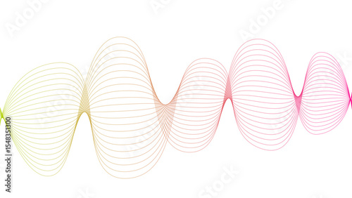 	
Vector curvy abstract line art wavy flowing dynamic colorful lines white background in concept music or sound, wave, wind, information flow	

