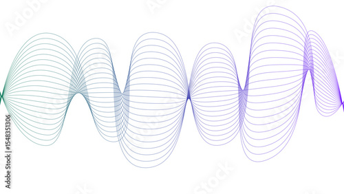 	
Vector curvy abstract line art wavy flowing dynamic colorful lines white background in concept music or sound, wave, wind, information flow	
