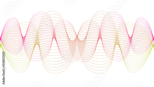 	
Vector curvy abstract line art wavy flowing dynamic colorful lines white background in concept music or sound, wave, wind, information flow	
