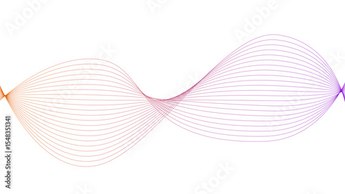 	
Vector curvy abstract line art wavy flowing dynamic colorful lines white background in concept music or sound, wave, wind, information flow	
