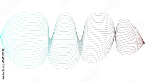 	
Vector curvy abstract line art wavy flowing dynamic colorful lines white background in concept music or sound, wave, wind, information flow	

