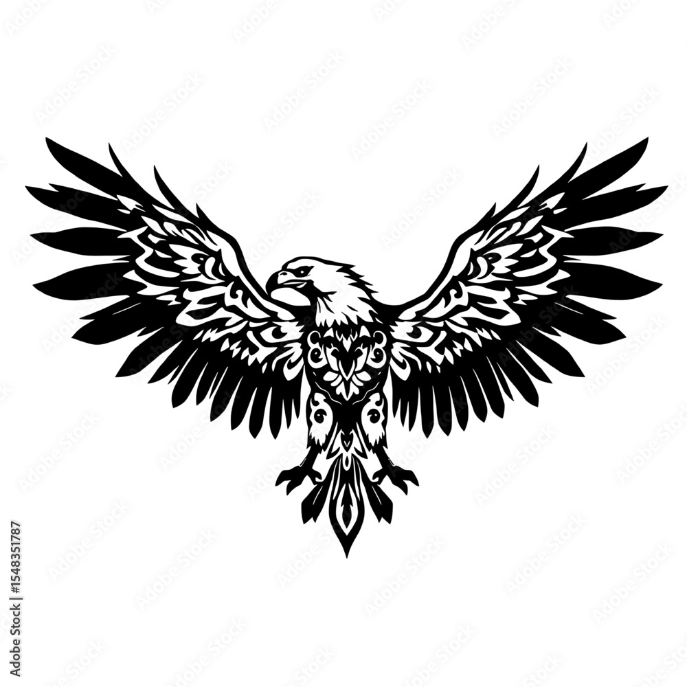 Obraz premium Ornate Eagle Silhouette Vector - Majestic Wings Heraldic Design