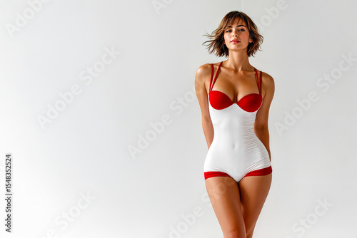 Modern Pin-Up Model in Retro-Style Swimsuit
