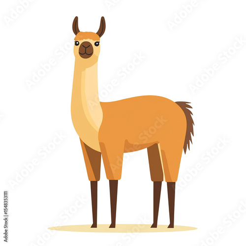 Cartoon llama standing with a neutral expression on a white background  