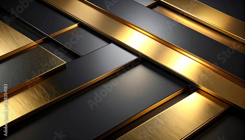 Abstract geometric design with gold and black elements. Modern luxury background with a metallic texture and elegant lines.