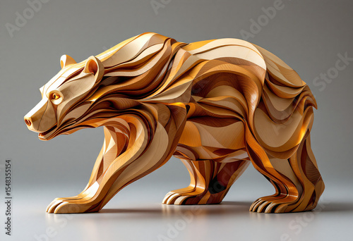 bear sculpture made of wood and plexiglass.