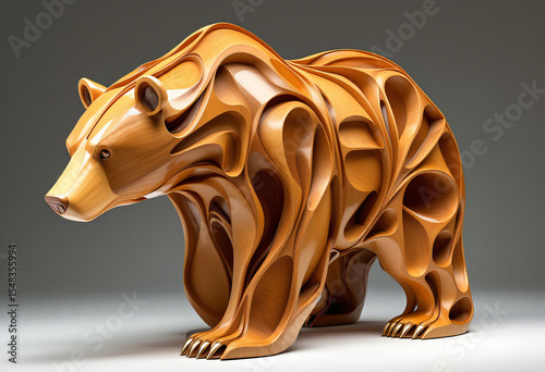 bear sculpture made of wood and plexiglass.